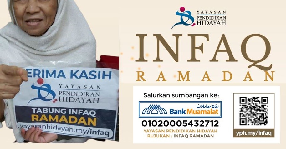 Infaq Ramadan bertujuan untuk membantu fakir miskin, naak yatim, pendidikan Tahfiz dan sekolah Islam. Derma dikecualikan cukai LHDN.
